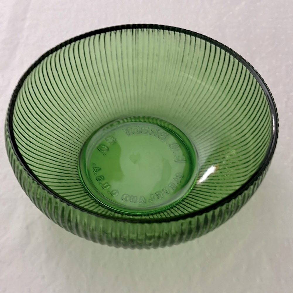 Vintage 1950 E.O. Brody green glass bowl